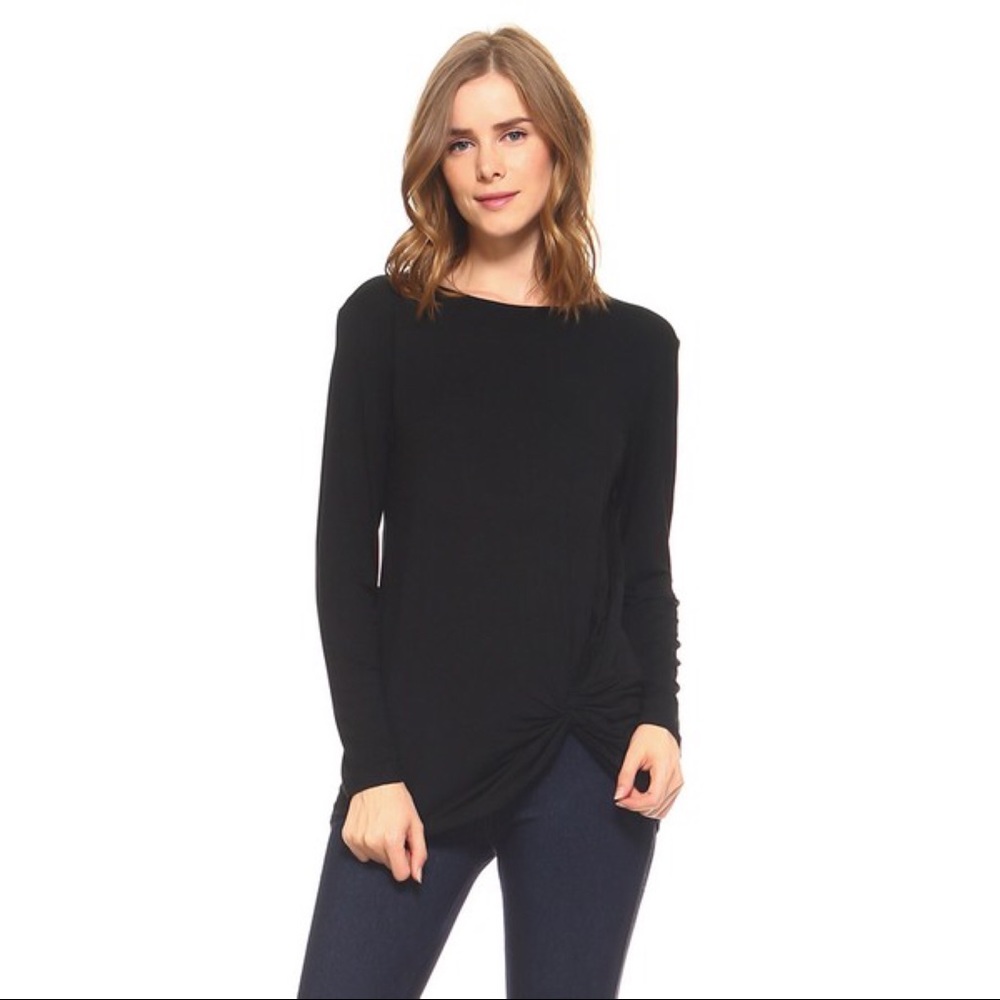 Black Front Wrap Tie Top - Picture 4 of 7